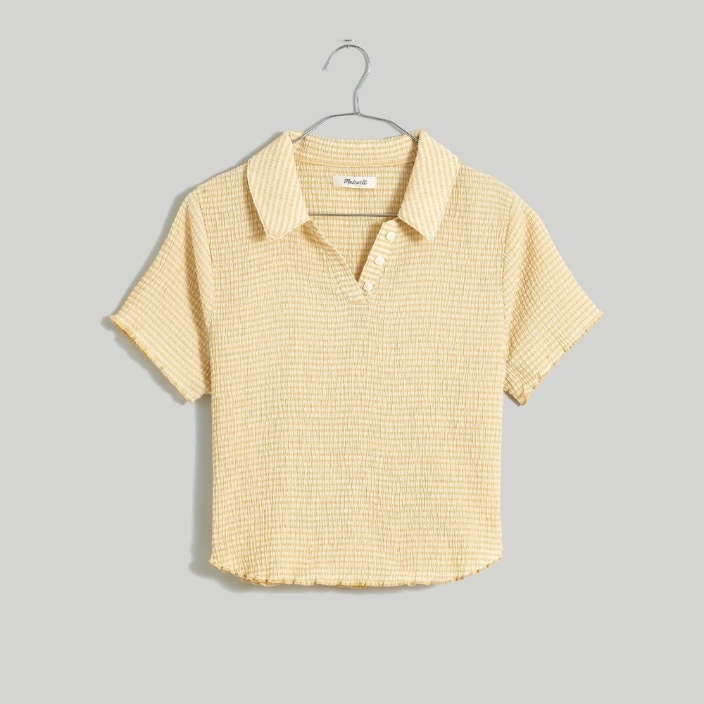 New Madewell Crinkle Polo Crop Tee in Desert Dune Women's Size L